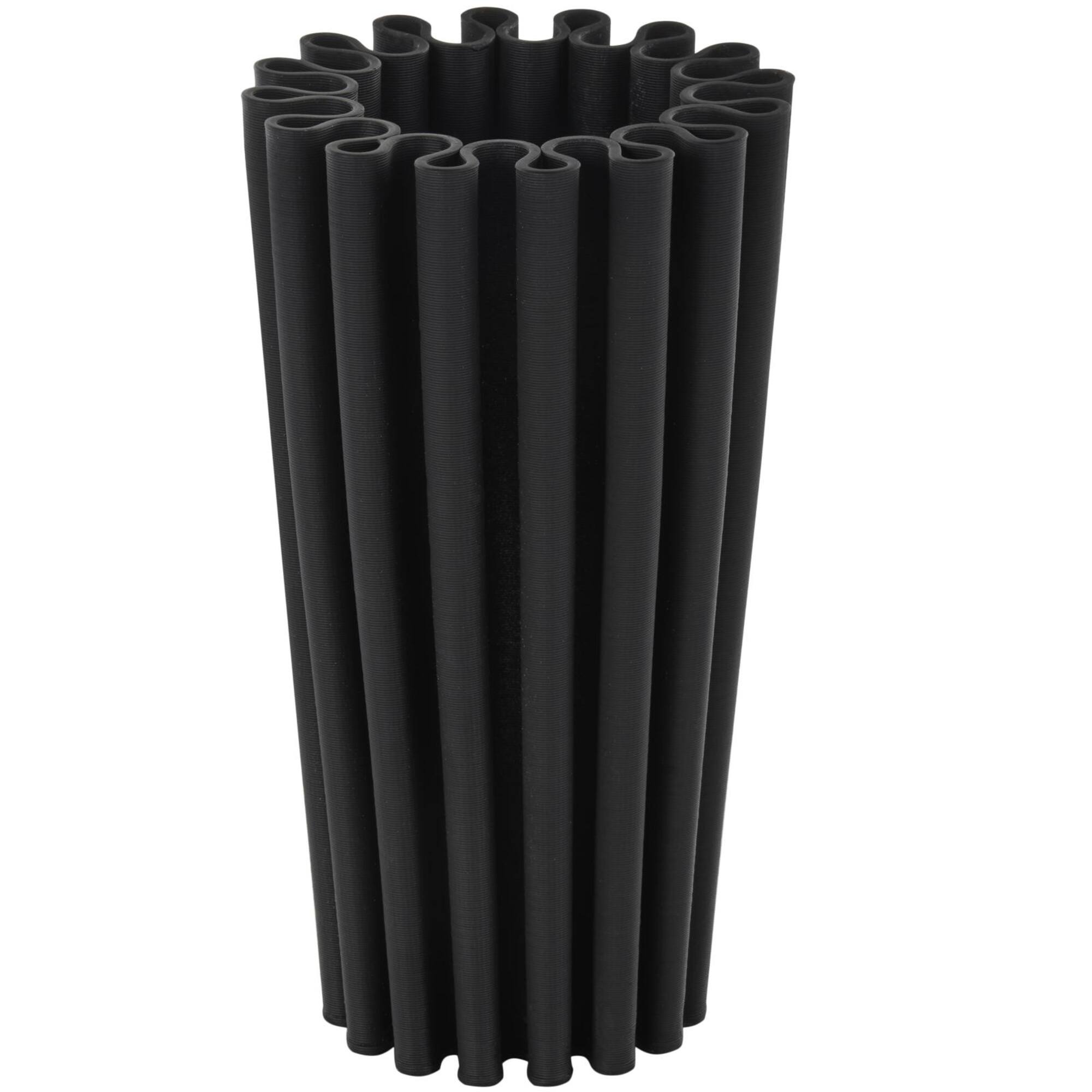 Black Abstract Dimensional Ribbed Ceramic Vase